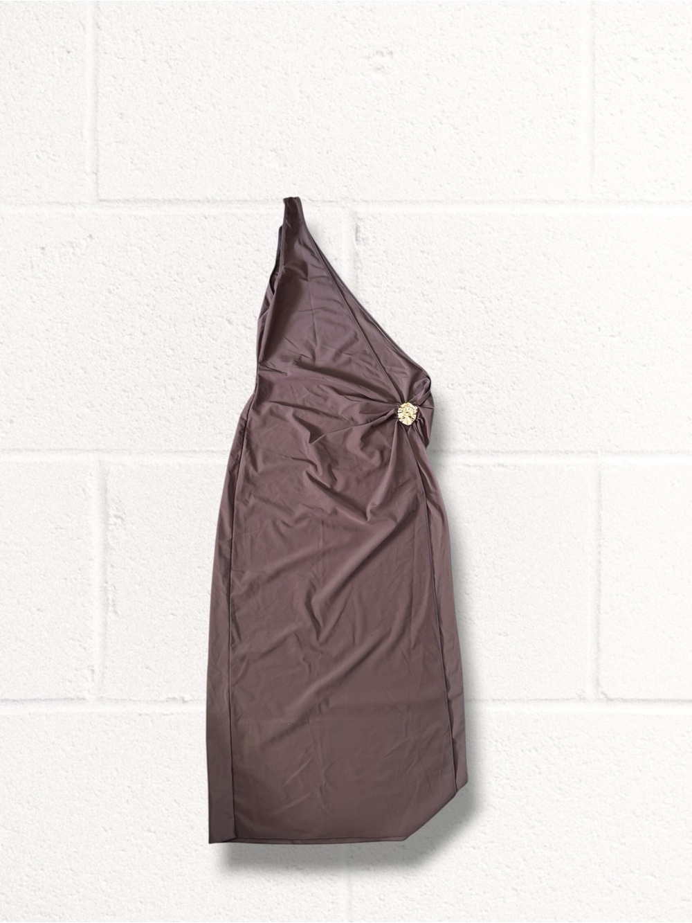 One-Shoulder Cutout Maxi Dress Swim Cover Up with Gold Accent - Brown - Picture 7 of 10